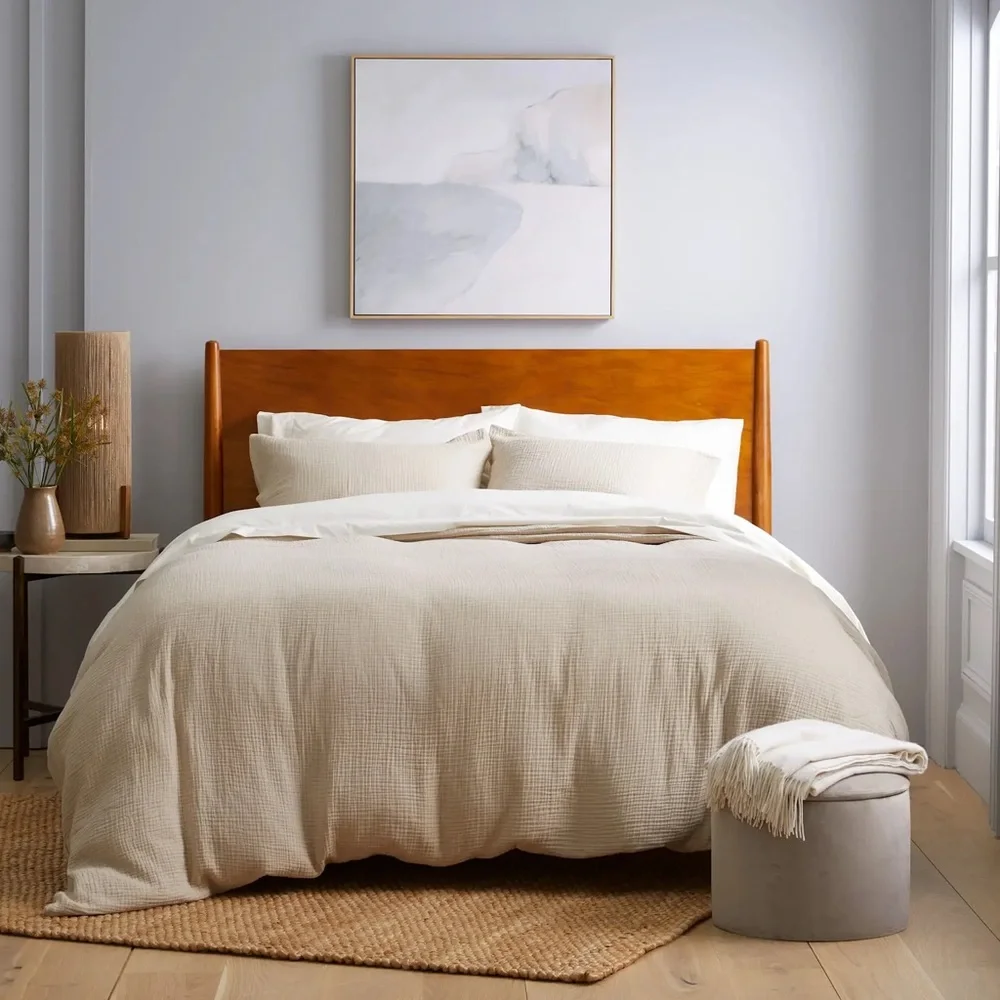 NWT Quince Organic Airy Gauze Queen Duvet Cover in Dune